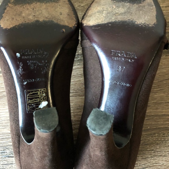 PRADA WOMEN’S SUEDE BROWN HEELS SIZE 37 - Picture 5 of 5
